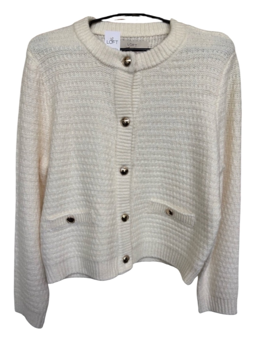 NWT LOFT White Textured Knit Button Up Cardigan Sweater - Size XL